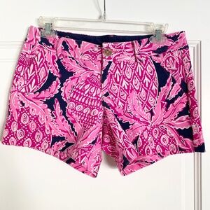 Lilly Pulitzer Pink & Navy Pineapple Callahan Stretch Shorts - Size 2